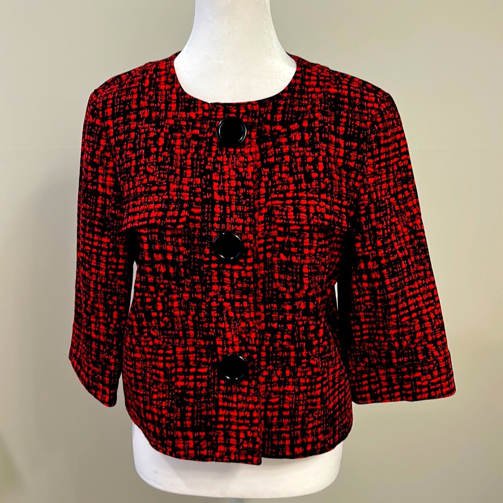Ann Trinity Red/Black Vintage Cropped Blazer/Jacket w/ Snap Buttons- sz Small